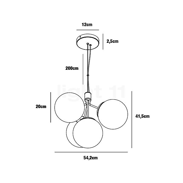 Nordlux Ivona, lámpara de suspensión 4 focos latón - alzado con dimensiones