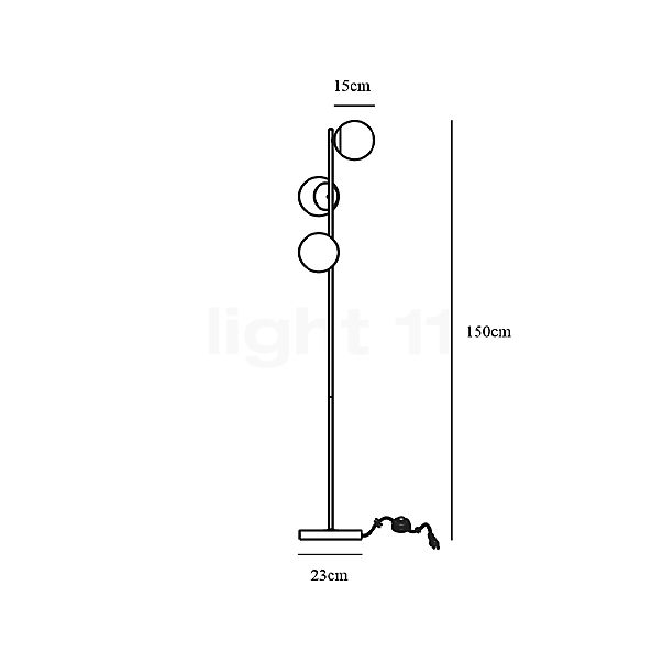 Nordlux Lilly, lámpara de pie negro/vidrio opalino - alzado con dimensiones