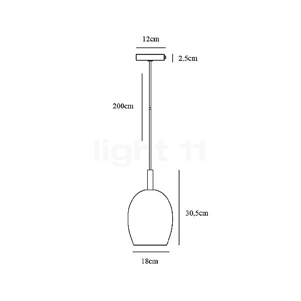 Nordlux Uma, lámpara de suspensión ø18 cm - ámbar - alzado con dimensiones