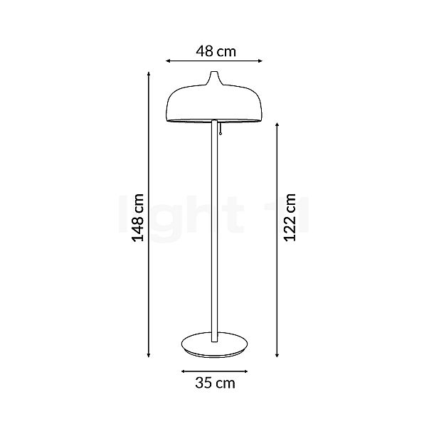 Northern Acorn, lámpara de pie negro mate - alzado con dimensiones