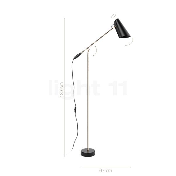 Measurements of the Northern Birdy Floor lamp black/brass in detail: height, width, depth and diameter of the individual parts.