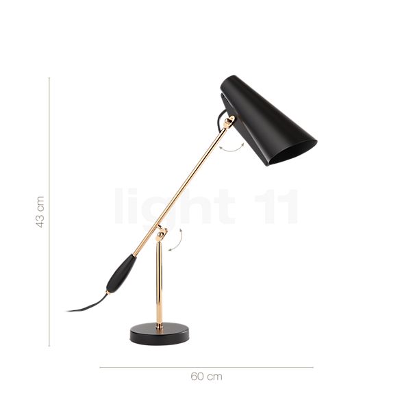 Dimensions du luminaire Northern Birdy Lampe de table noir/laiton , Vente d'entrepôt, neuf, emballage d'origine en détail - hauteur, largeur, profondeur et diamètre de chaque composant.