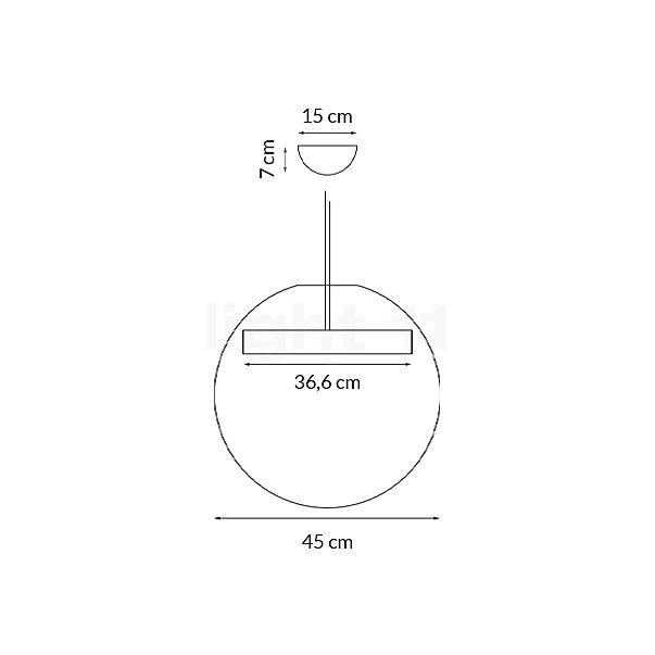 Northern Reveal, lámpara de suspensión LED gris - ø45 cm - alzado con dimensiones