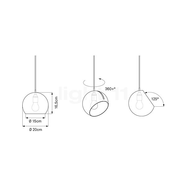 Nyta Tilt Pendant Light sphere - black/cable black - 20 cm , discontinued product sketch