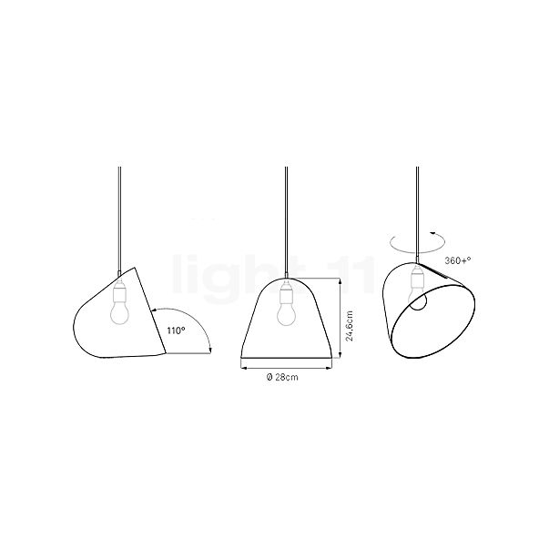 Nyta Tilt Suspension conique - gris/câble noir - 28 cm , fin de série - vue en coupe