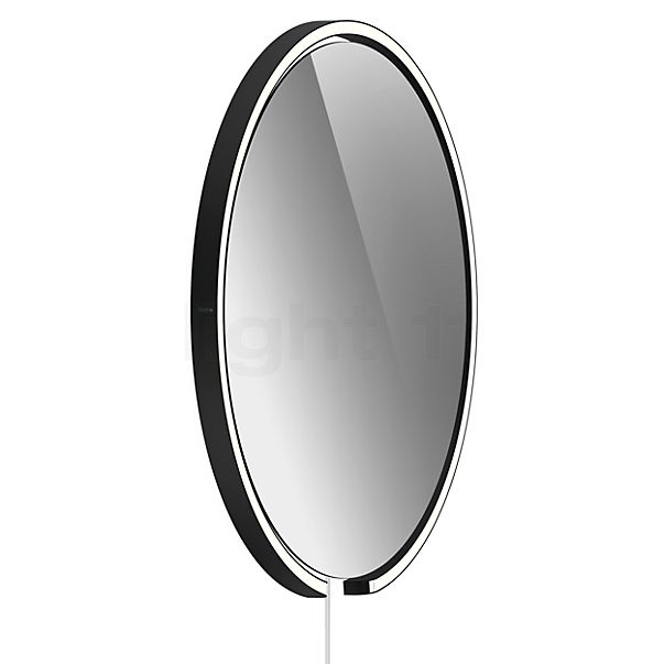 Occhio Mito Sfera Corda 60, espejo iluminado LED - gris tintado cabeza negro mate/cable weiß/enchufe Typ C - Occhio Air