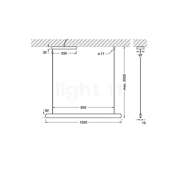 Occhio Mito Volo 100 Fix Up Table Hanglamp LED kop wit mat/plafondkapje zwart mat - DALI schets