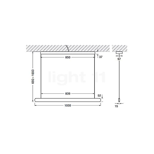 Occhio Mito Volo 100 Var Up Room Hanglamp LED kop zwart mat/plafondkapje zwart mat - Occhio Air schets