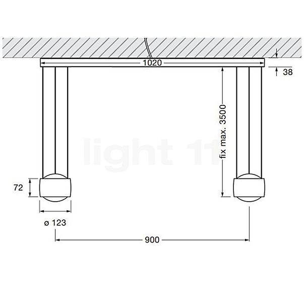 Occhio Sento Sospeso Due Fix E Hanglamp LED 2-lichts kop phantom/plafondkapje wit mat - 3.000 K - Occhio Air schets