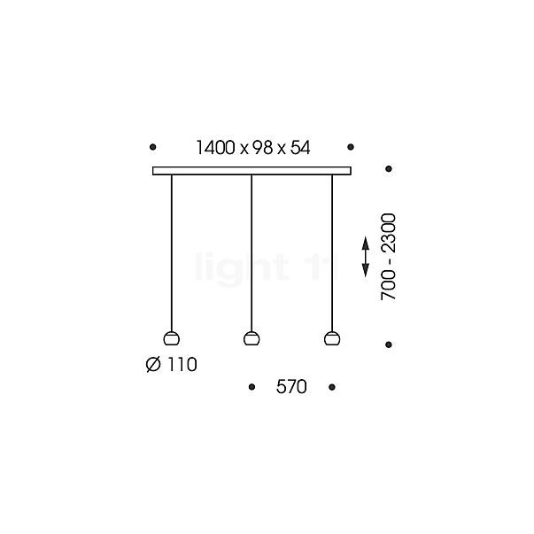 Oligo Balino Lampada a sospensione 3 fuochi LED - regolabile in altezza in modo invisibile rosone cromo - testa grigio - vista in sezione