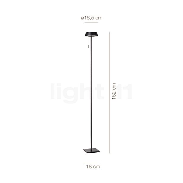 Die Abmessungen der Oligo Glance Stehleuchte LED beige im Detail: Höhe, Breite, Tiefe und Durchmesser der einzelnen Bestandteile.