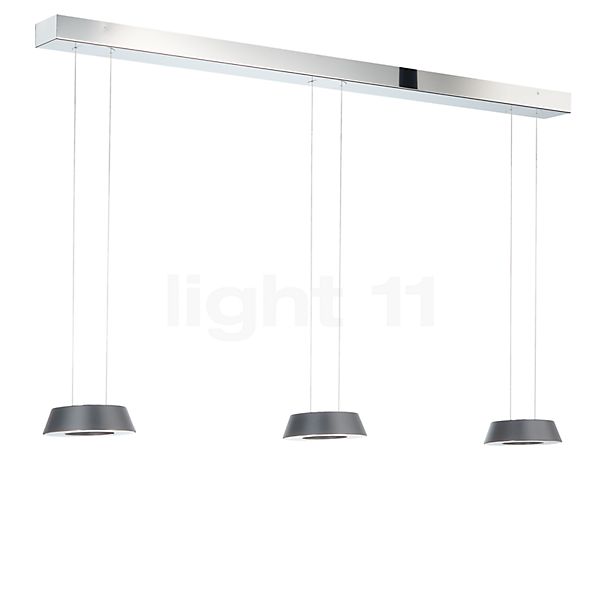 Oligo Glance, lámpara de suspensión LED 3 focos - altura ajustable de forma invisible florón blanco - cubierta cromo - cabezal gris