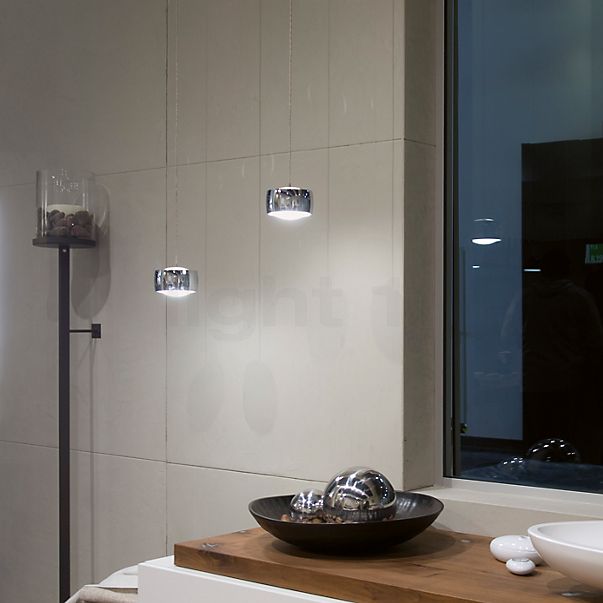 Oligo Grace Suspension LED 2 foyers - réglage en hauteur invisible cache-piton blanc - opercule chrome - tête marron