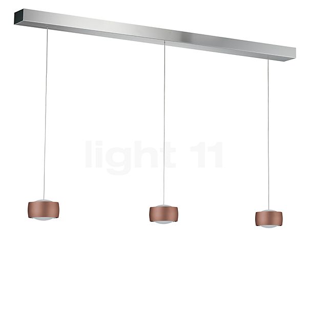 Oligo Grace Suspension LED 3 foyers - réglage en hauteur invisible cache-piton noir - opercule aluminium - tête cuivre