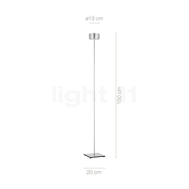 Dimensiones del/de la Oligo Grace, lámpara de pie LED aluminio cepillado al detalle: alto, ancho, profundidad y diámetro de cada componente.