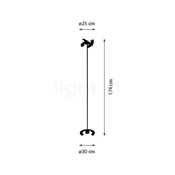 Oligo Trinity, lámpara de pie LED grafito - alzado con dimensiones