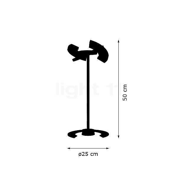 Oligo Trinity, lámpara de sobremesa LED cromo mate - alzado con dimensiones