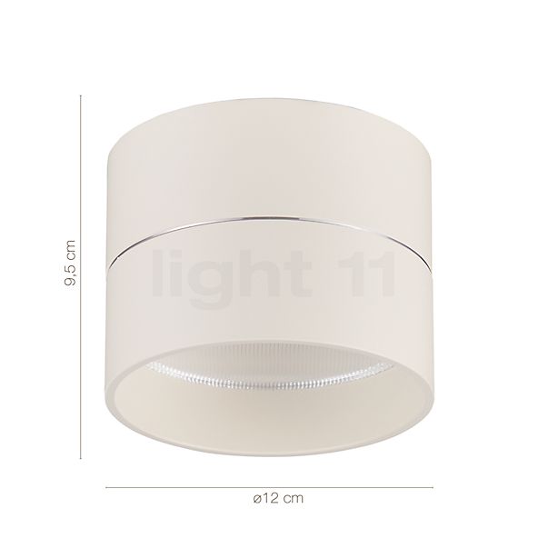 Målene for Oligo Tudor Loftlampe LED hvid mat - 9,5 cm: De enkelte komponenters højde, bredde, dybde og diameter.