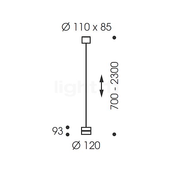 Oligo Tudor Pendant Light LED - invisibly height adjustable grey matt - 9,5 cm sketch