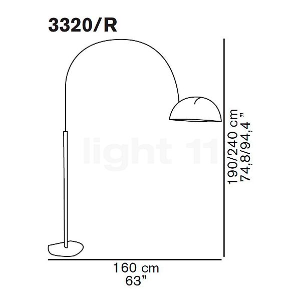 Oluce Coupé Lampada ad arco bianco - vista in sezione