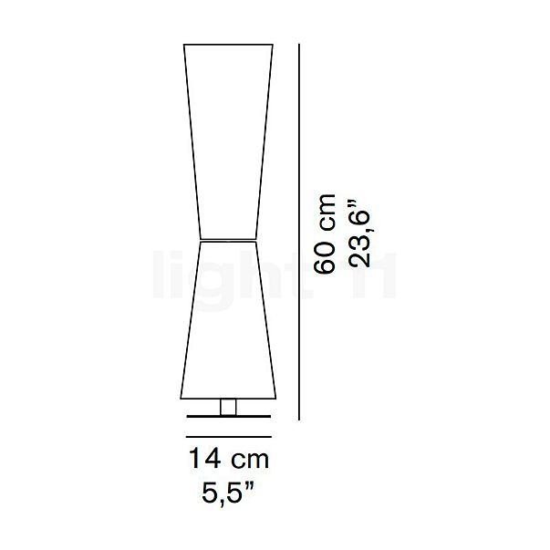 Oluce Lu-Lu, lámpara de sobremesa opalino vidrio - alzado con dimensiones
