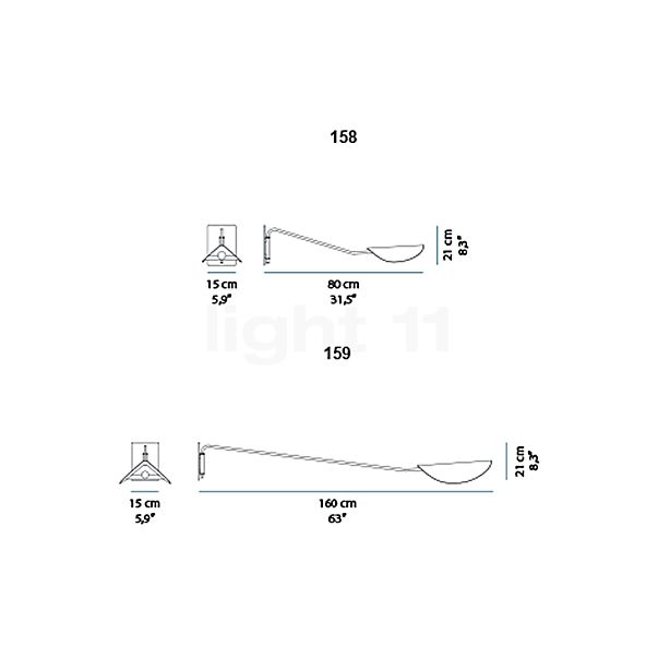 Oluce Plume Lampada da parete bronzo - 160 cm - vista in sezione