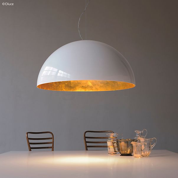 Oluce Sonora Hanglamp kunststof - wit/goud - ø90 cm