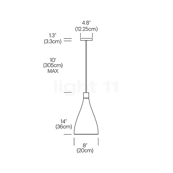Pablo Designs Swell, lámpara de suspensión LED blanco/latón - ø20 cm , artículo en fin de serie - alzado con dimensiones