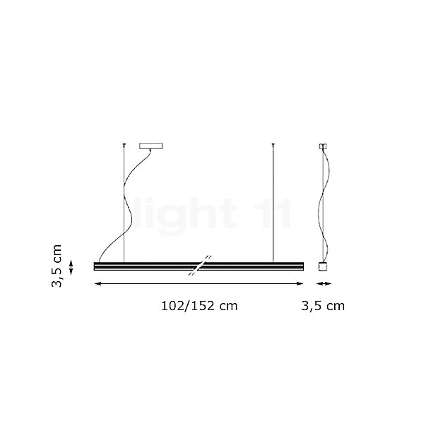 Panzeri Brooklyn Line, lámpara de suspensión LED negro, 152 cm - alzado con dimensiones