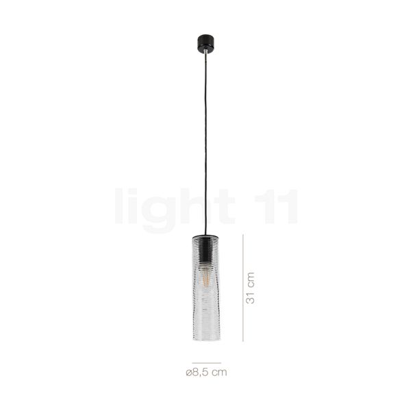 Dimensions du luminaire Panzeri Clio Suspension cache-piton noir/verre acier en détail - hauteur, largeur, profondeur et diamètre de chaque composant.