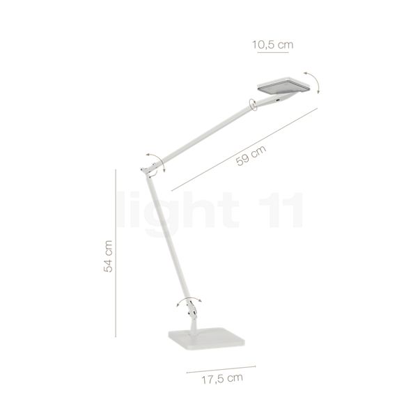 Dimensions du luminaire Panzeri Jackie Lampe de table LED blanc en détail - hauteur, largeur, profondeur et diamètre de chaque composant.