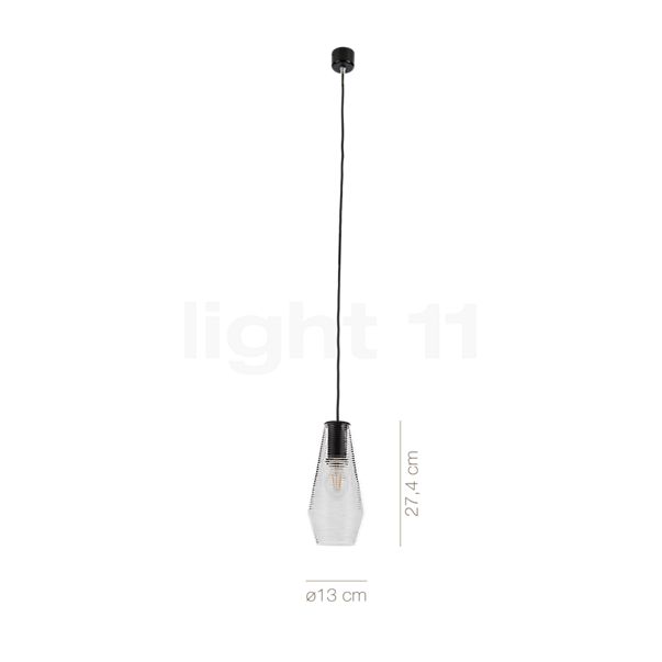 Dimensions du luminaire Panzeri Olivia Suspension cache-piton noir/verre acier en détail - hauteur, largeur, profondeur et diamètre de chaque composant.