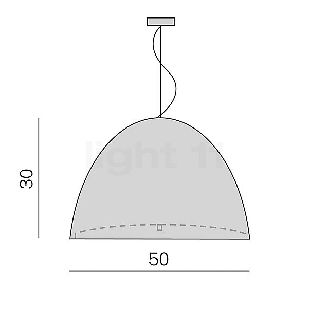 Panzeri Willy, lámpara de suspensión vidrio opalino - 50 cm - alzado con dimensiones