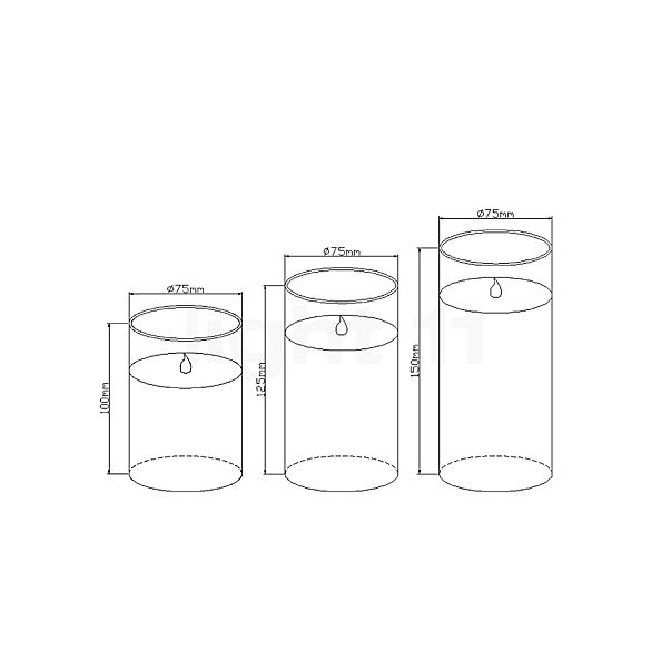 Pauleen Classy Smokey, LED vela gris/bianco - set da 3 , Venta de almacén, nuevo, embalaje original - alzado con dimensiones