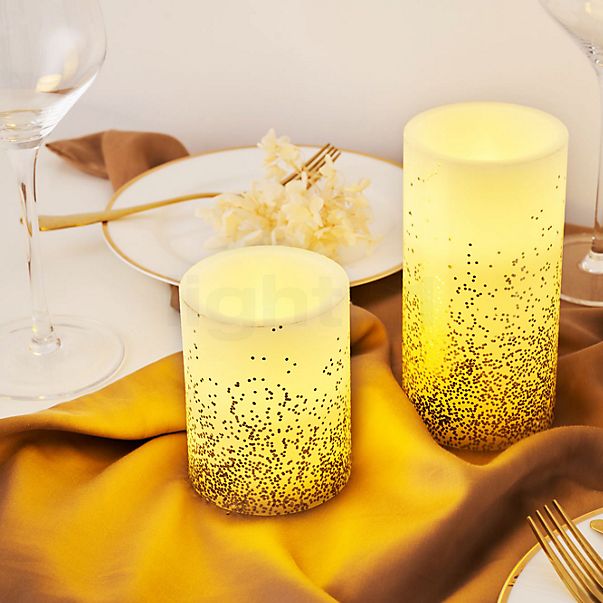 Pauleen Golden Glitter LED Kerze elfenbein/Glitzer gold - 2er Set , Lagerverkauf, Neuware
