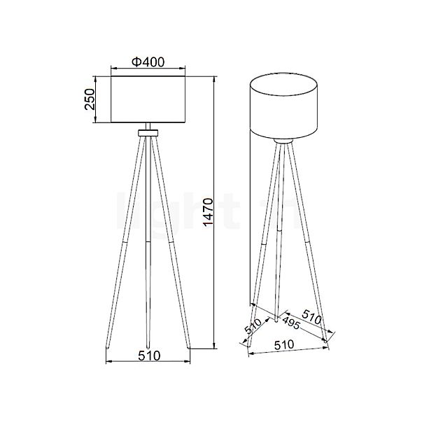 Pauleen Grand Coziness, lámpara de pie gris - alzado con dimensiones