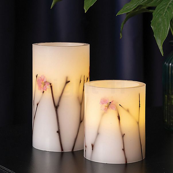 Pauleen Shiny Blossom LED Bougie blanc/fleurs - lot de 2