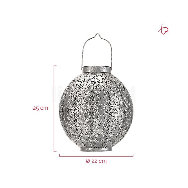 Measurements of the Pauleen Sunshine Aura Solar-Table Lamp LED silver in detail: height, width, depth and diameter of the individual parts.