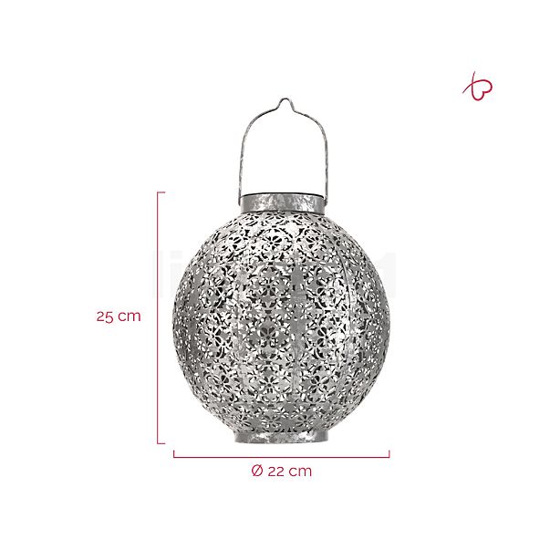 Measurements of the Pauleen Sunshine Aura Solar-Table Lamp LED silver , Warehouse sale, as new, original packaging in detail: height, width, depth and diameter of the individual parts.