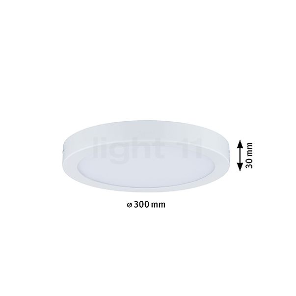 Die Abmessungen der Paulmann Abia Deckenleuchte LED rund weiß matt im Detail: Höhe, Breite, Tiefe und Durchmesser der einzelnen Bestandteile.