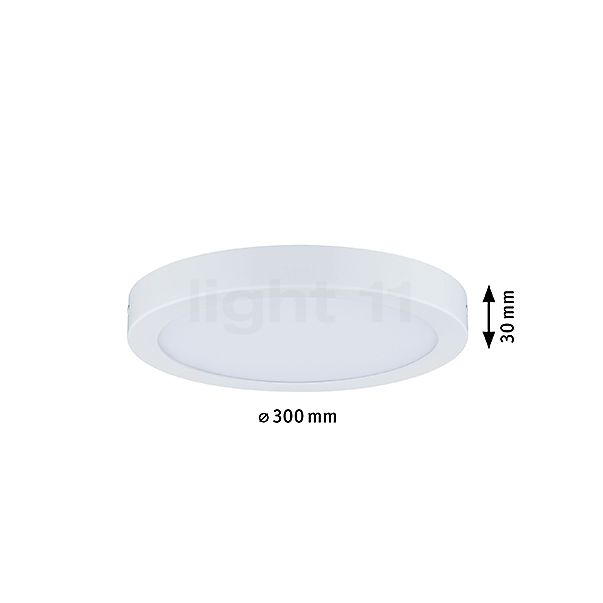 De afmetingen van de Paulmann Abia Plafondlamp LED rond wit mat in detail: hoogte, breedte, diepte en diameter van de afzonderlijke onderdelen.