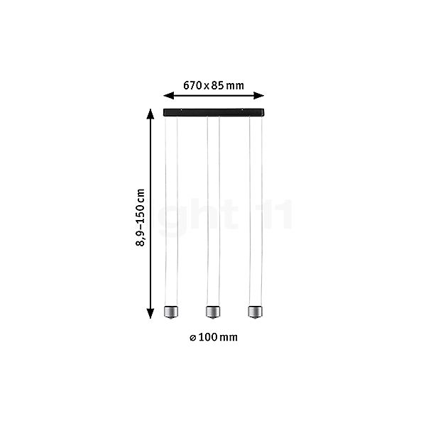 Paulmann Aldan Hanglamp LED 3-lichts aluminium schets