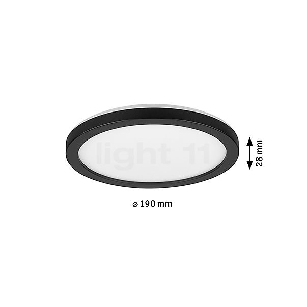 Measurements of the Paulmann Atria Shine Ceiling Light LED round black matt - ø19 cm - 4,000 K - switchable in detail: height, width, depth and diameter of the individual parts.