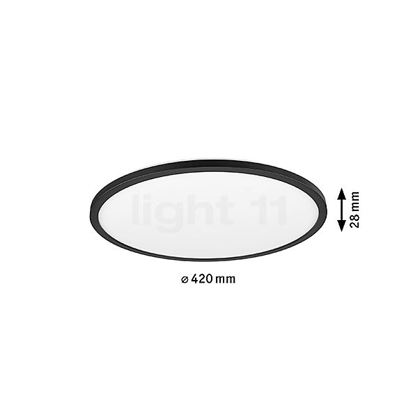 Measurements of the Paulmann Atria Shine Ceiling Light LED round black matt - ø42 cm - 3,000 K - dimmable in steps in detail: height, width, depth and diameter of the individual parts.