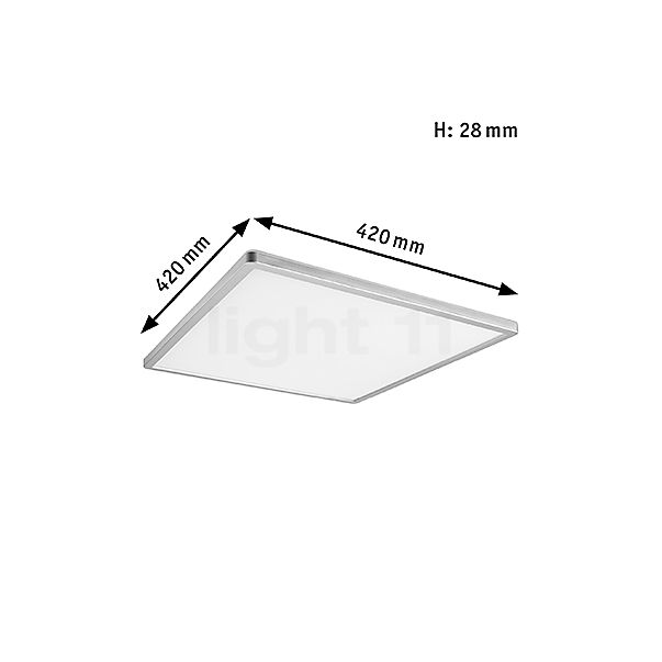 Measurements of the Paulmann Atria Shine Ceiling Light LED square chrome matt - 42 x 42 cm - 3,000 K - dimmable in steps in detail: height, width, depth and diameter of the individual parts.