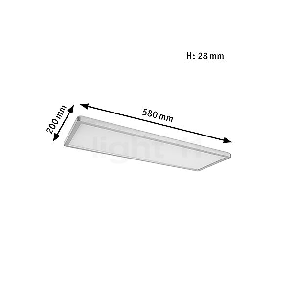 Die Abmessungen der Paulmann Atria Shine Deckenleuchte LED eckig chrom matt - 58 x 20 cm - 3.000 K - dimmbar in Stufen im Detail: Höhe, Breite, Tiefe und Durchmesser der einzelnen Bestandteile.
