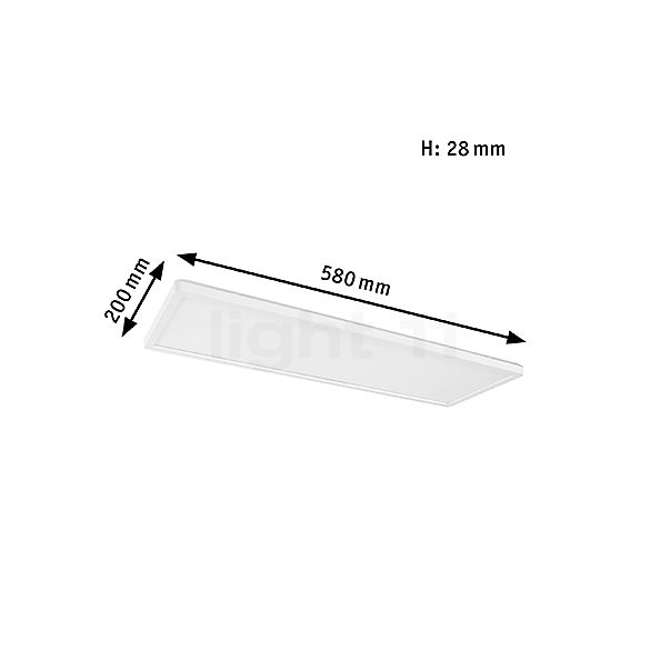 Målene for Paulmann Atria Shine Loftlampe LED Square hvid mat - 58 x 20 cm - 3.000 K - omstillelig: De enkelte komponenters højde, bredde, dybde og diameter.
