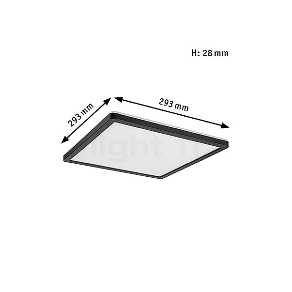 Målene for Paulmann Atria Shine Loftlampe LED Square sort mat - 30 x 30 cm - 3.000 K - omstillelig: De enkelte komponenters højde, bredde, dybde og diameter.