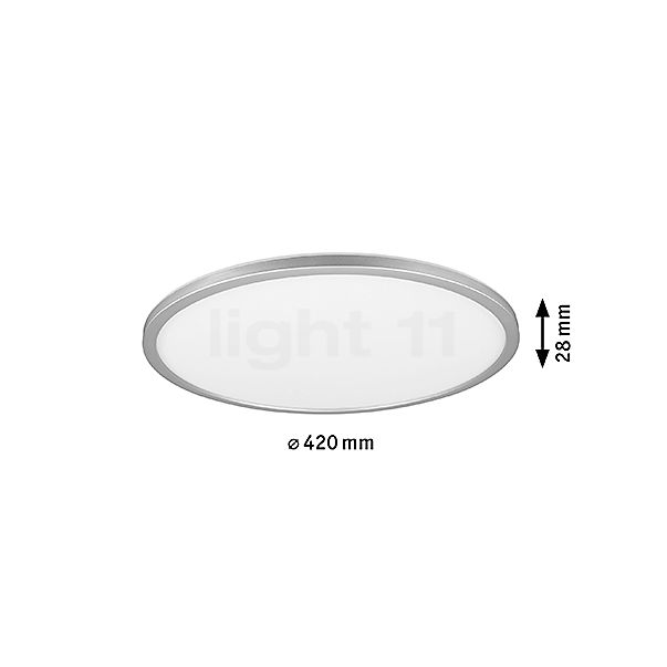 Målene for Paulmann Atria Shine Loftlampe LED rund krom mat - ø42 cm - 4.000 K - dæmpbar i trin , Lagerhus, ny original emballage: De enkelte komponenters højde, bredde, dybde og diameter.