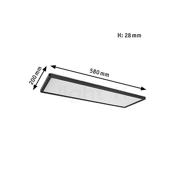 De afmetingen van de Paulmann Atria Shine Plafondlamp LED hoekig zwart mat - 58 x 20 cm - 3.000 K - dimbaar in stappen in detail: hoogte, breedte, diepte en diameter van de afzonderlijke onderdelen.